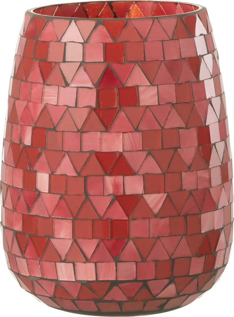 Photophore Lanterne en Mosaïque de Verre Rouge et Rose Taille Moyen