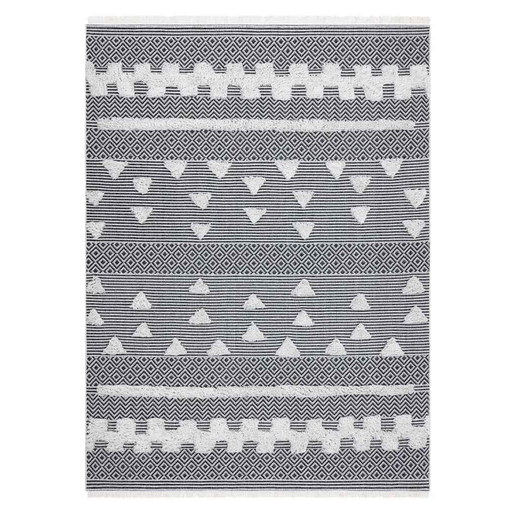 Tapis Éco Sisal à Double Niveau Molletonné Design Géométrique Gris