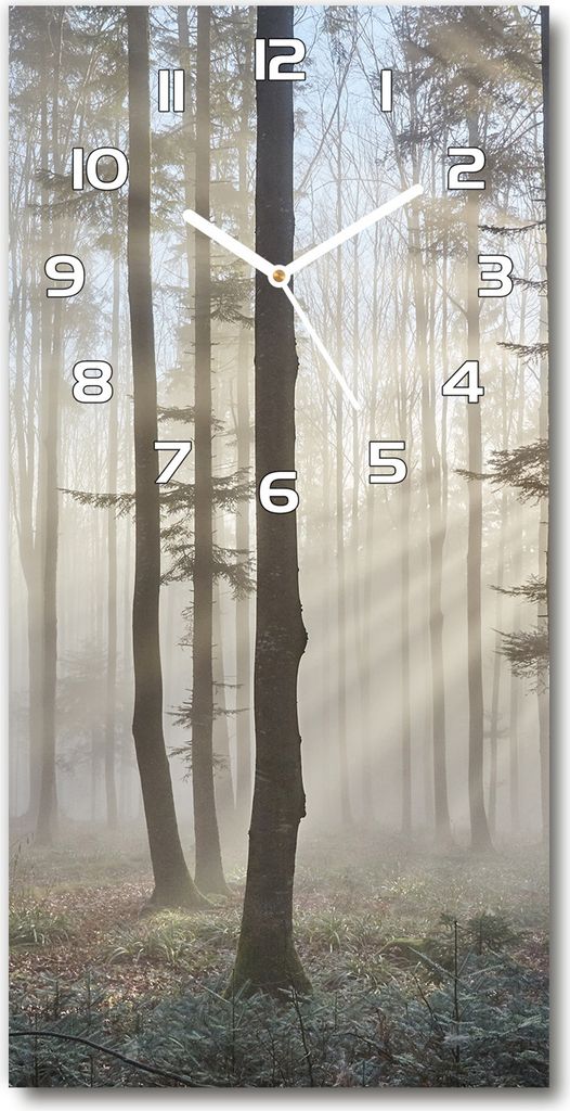 Wanduhr aus Glas – 30x60 cm - Glasbild - Glasuhr - Gehärtetes Glas -Nebel im Wald