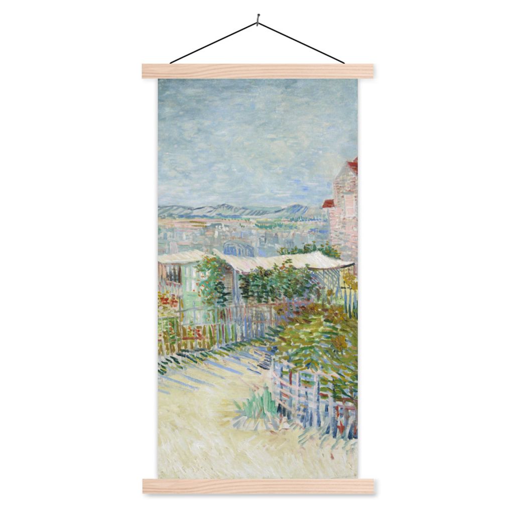 MuchoWow Textilposter Montmartre: hinter der Mühle von Galette - Vincent van Gogh 60x120 cm mit holzfarbenen Rahmen - Holz