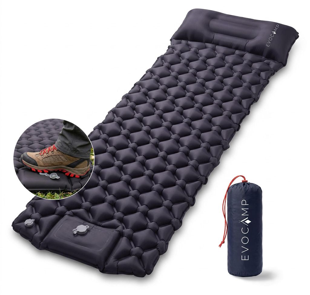 EVOCAMP Camping Luftmatratze mit integrierter Fußpumpe & Produktbild 
