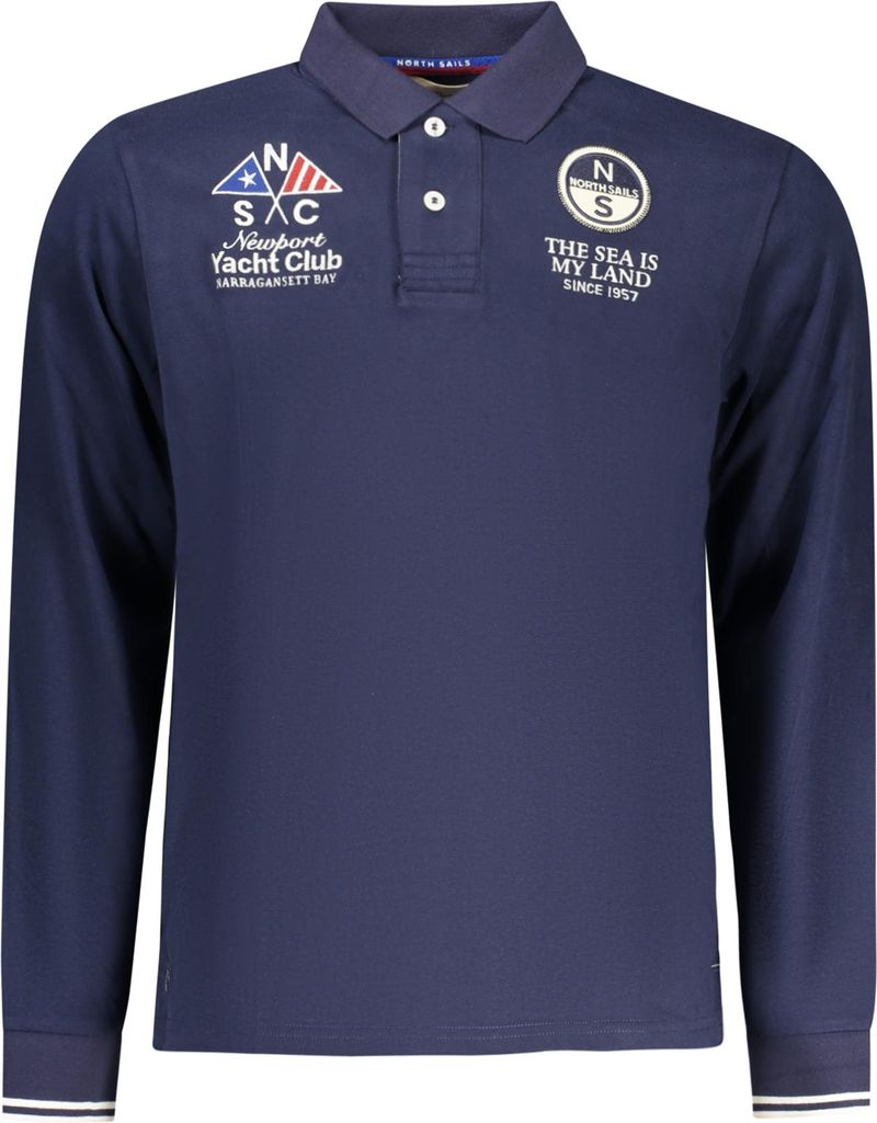 Blaues Langarm-Poloshirt für Herren mit Stickerei & Applikation