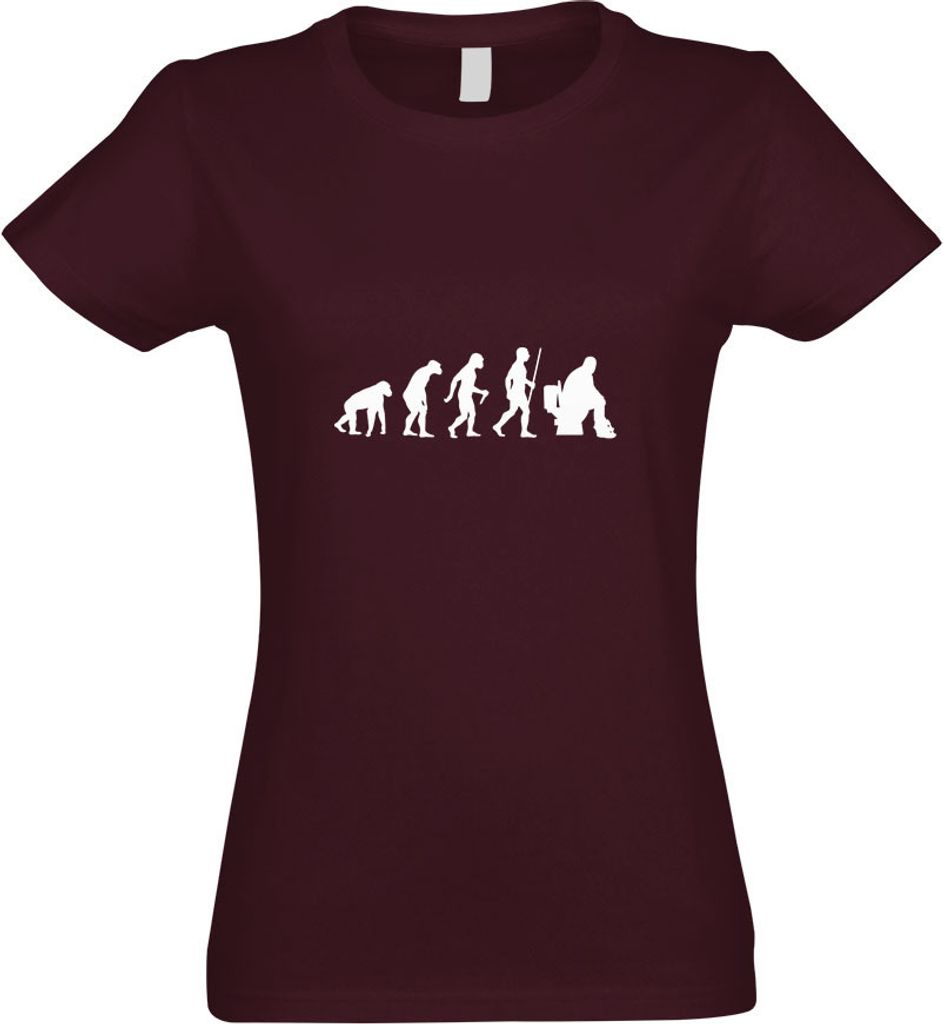 Kiwistar - T-Shirt tailliert - Damen - Burgund - Klo Toiletten Evolution - mit Motiv Bedruckt - Funshirt Design - Sport - Freizeit - Damen - XXL