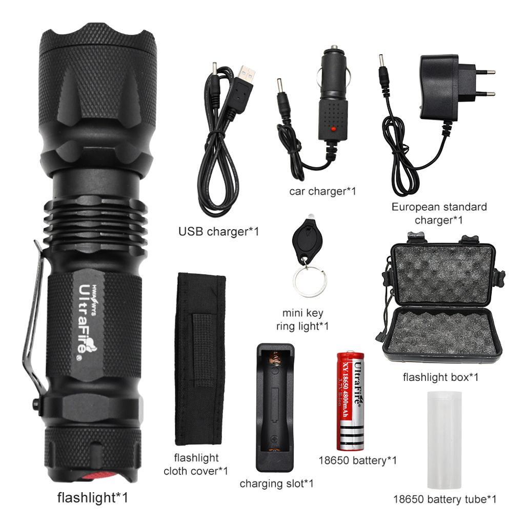 990000lm Taschenlampe LED Zoom Taktisches Arbeitslicht Wasserdichte mit USB Akku 