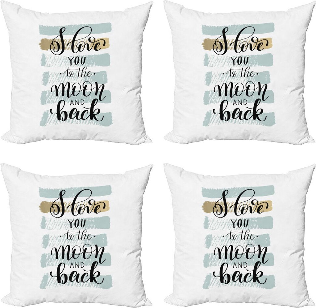 ABAKUHAUS Ich liebe dich Kissenbezug Set (4 Stück), Pastell Pinsel, Moderner Doppelseitiger Digitaldruck, 40 cm x 40 cm, Blau, Grau, Hell Caramel