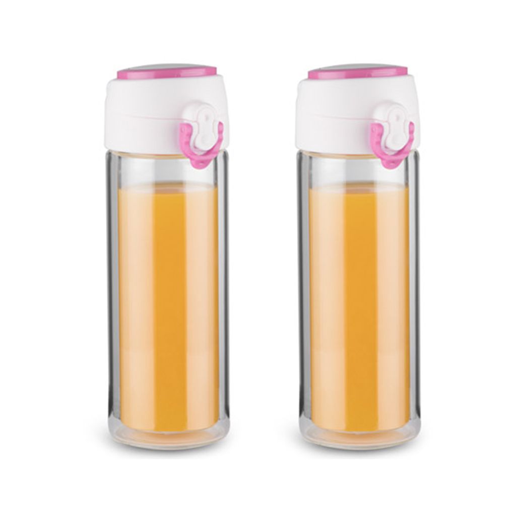 2x Glas Thermo Trinkbecher Pink 260 ml Doppelwandig Borosilikatglas Thermobecher für Heiß- und Kaltgetränke