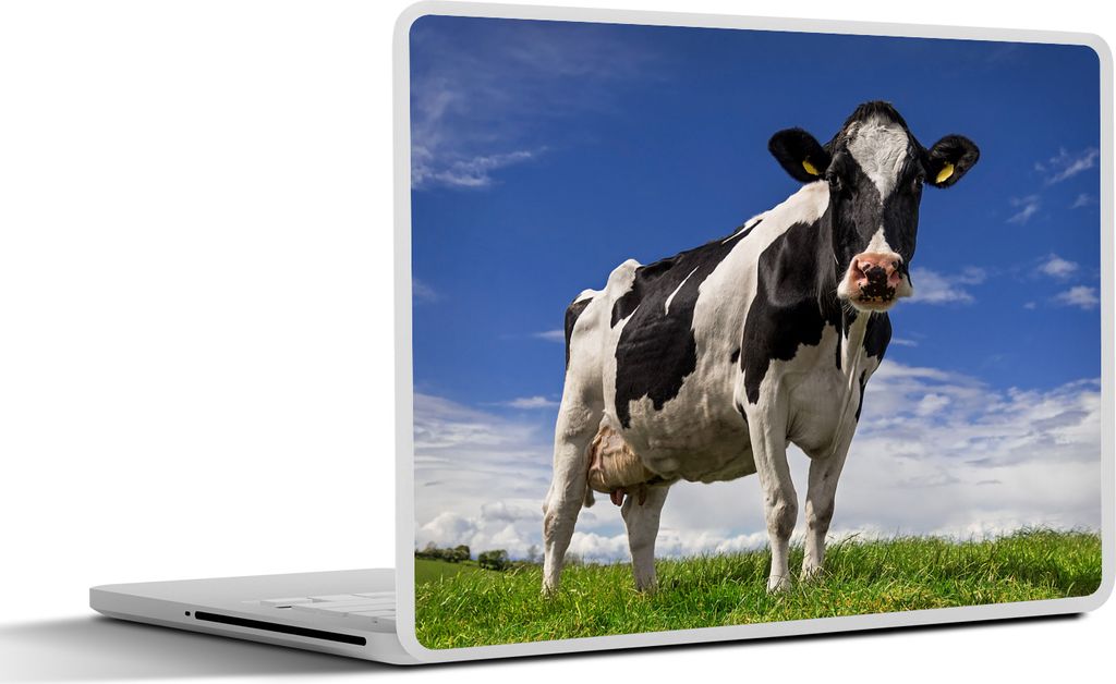 MuchoWow Laptop Aufkleber Sticker Cover Kuh - Gras - Blau - Tiere 32.5x23.5 cm - Sticker für Laptop - Selbstklebend