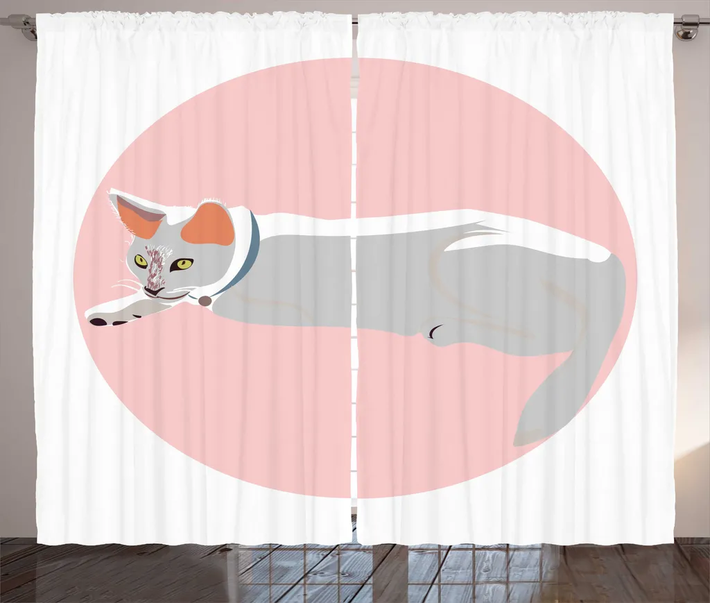 Rideaux Rustiques Chats Blancs et Moustaches Roses ABAKUHAUS 280x225cm