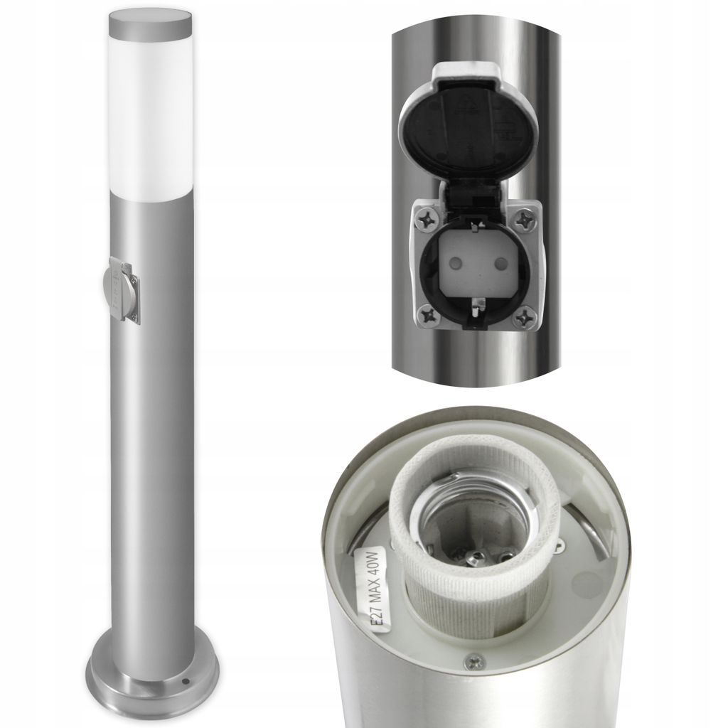 MasterLED Außenleuchte E27 IP44 mit Steckdose Edelstahl Produktbild 