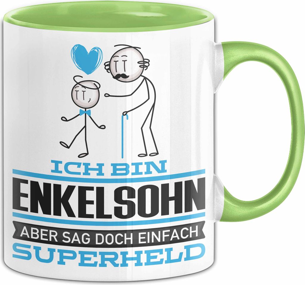 Enkelsohn Geschenk Tasse Ich Bin Enkelsohn Aber Sag Doch Einfach Superheld Lustige Geschenkdiee für Enkelsohn Kaffee-Becher (Grün)