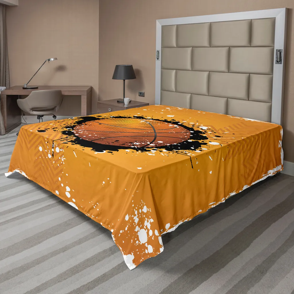 Drap de lit ABAKUHAUS Basketball orange et noir 244 x 205 cm en coton