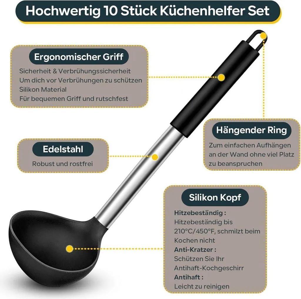 Set Regalo 10 Utensili Cucina Silicone Nero - Elegante e Funzionale - 4