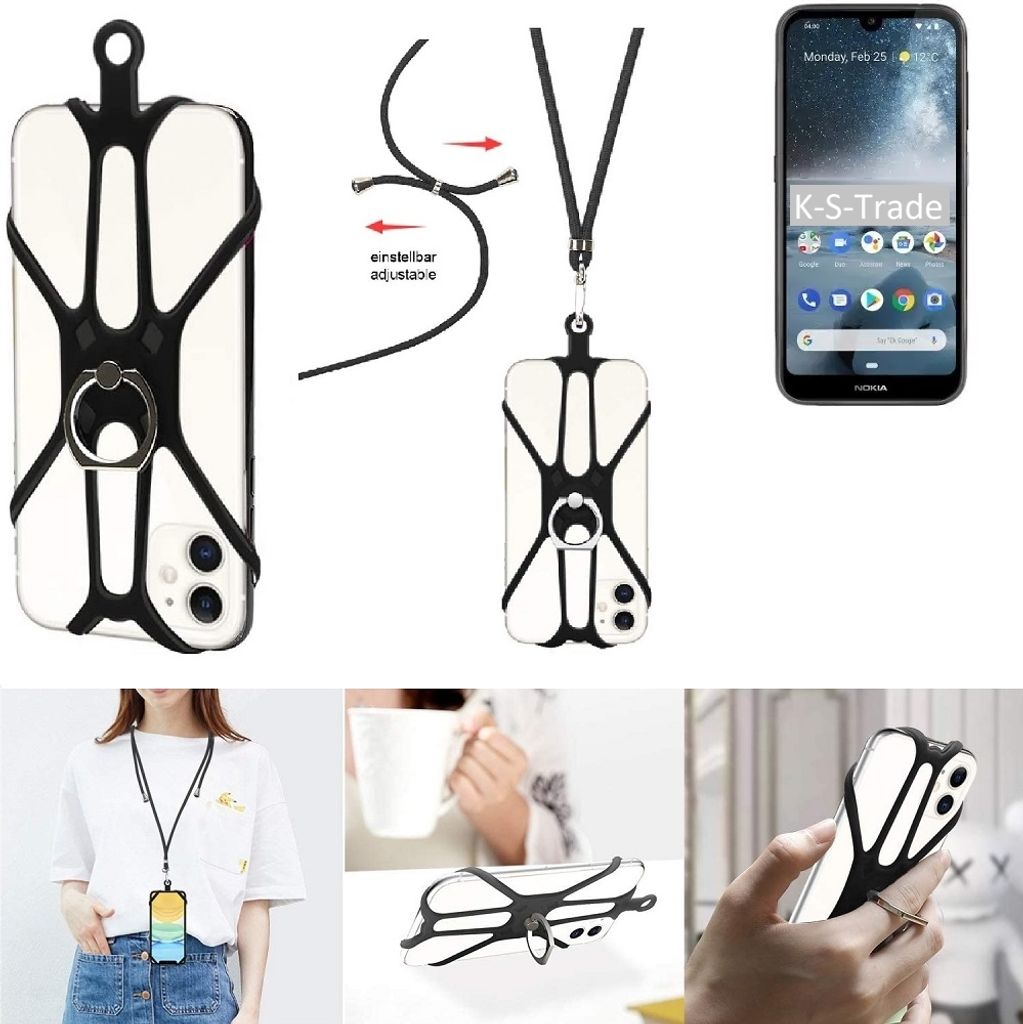K-S-Trade 3in1 Handykette Handyband Handykordel Halsband Smartphone-Ring Handy-Ring kompatibel mit Nokia 4.2 Fingerhalterung Handyring Tischständer