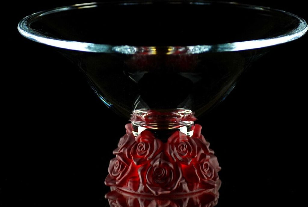 Casa Padrino Luxus Glasschale Kristallglas mit roten Rosen Ø 35.5 x H. 20 cm - Runde Obstschale - Deko Schale - Luxus Kollektion