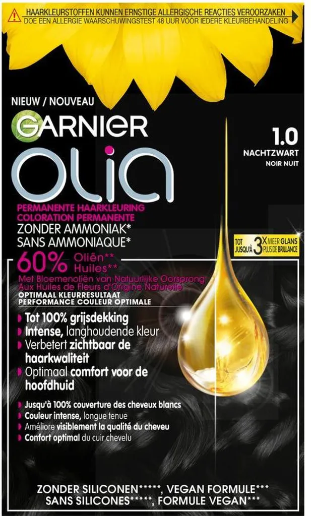 Garnier Olia 1 Nero: Tinta Capelli Senza Ammoniaca Copertura 100%