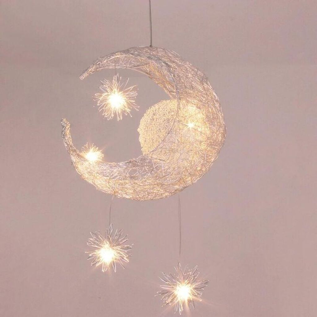 Industrieller Hängeleuchter Mond Sterne LED-Deckenleuchte Aluminium-Leuchte mit 5 Glühbirnen für Kinderzimmer (Warmweißes Licht)