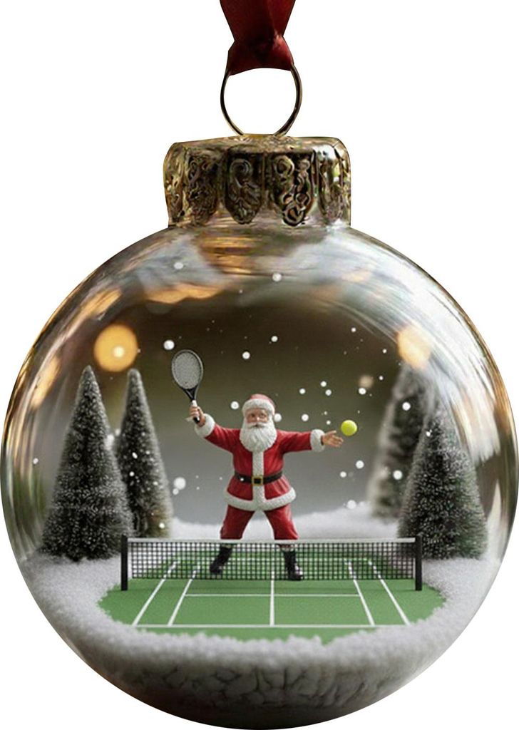 Weihnachtsmann-Hängedekoration, durchsichtiger Ball, der Tennis, Golf, Fußball, Basketball und Badminton spielt, Weihnachtsmann-Weihnachtsbaumsch...