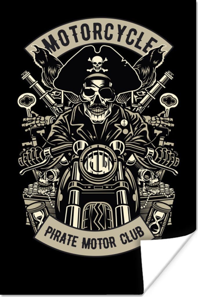 MuchoWow Poster Piraten - Motor - Retro - Zeichnung 40x60 cm - Plakate für die Wand - Poster Babyzimmer