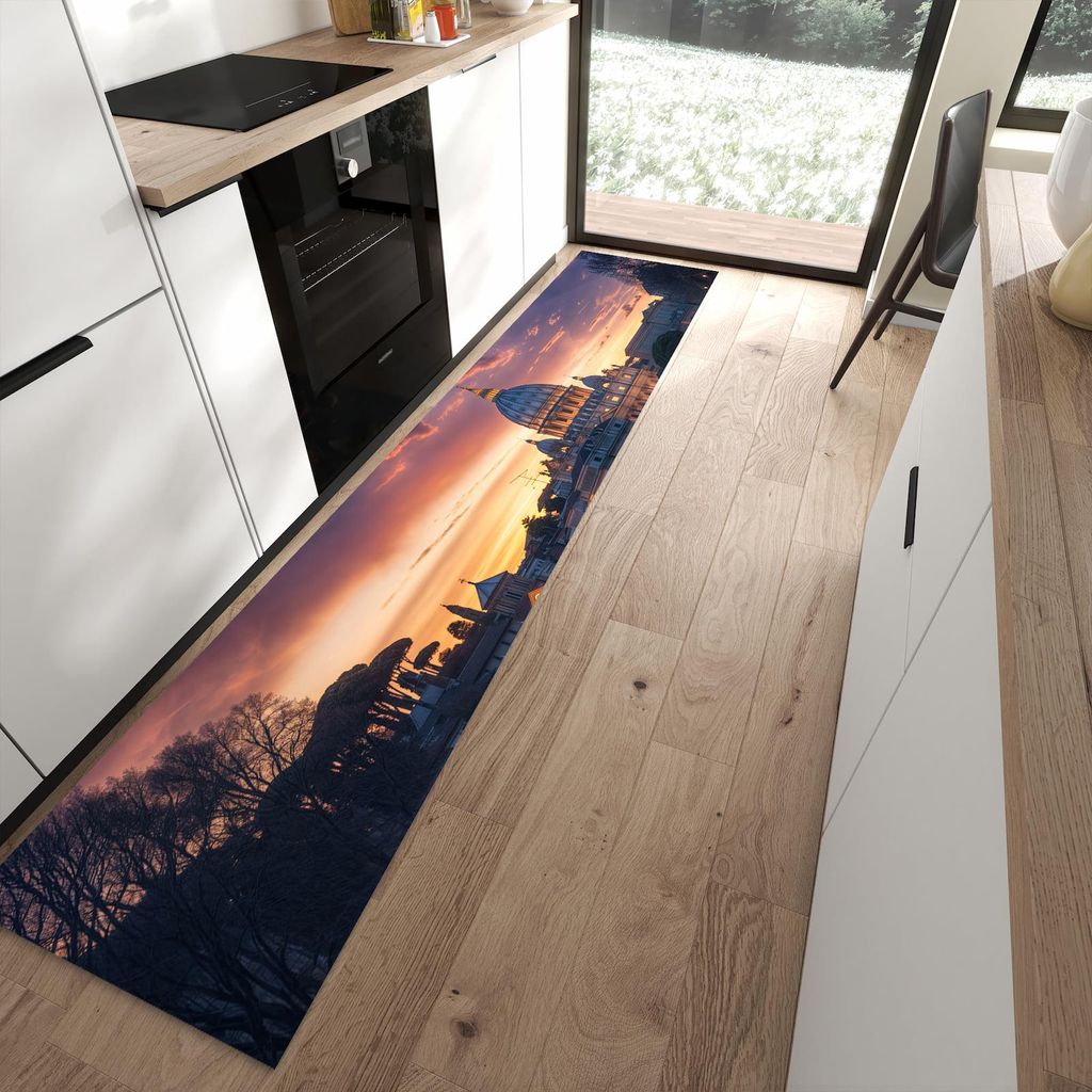 Küchenteppich 60x300cm rutschfest & abwischbar PVC Läufer - Abend in der Stadt