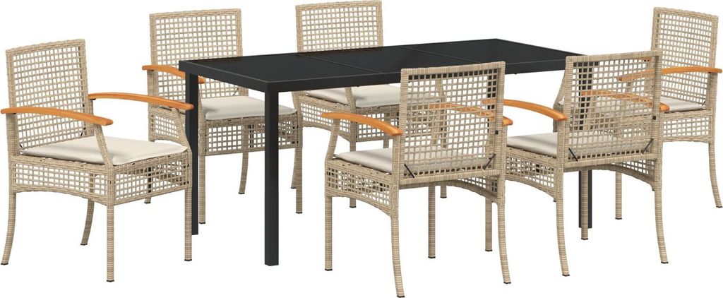 Möbel 7-teiliges Garten-Essset mit Kissen Beige Poly-Rattan - Gartenstühle 3380831