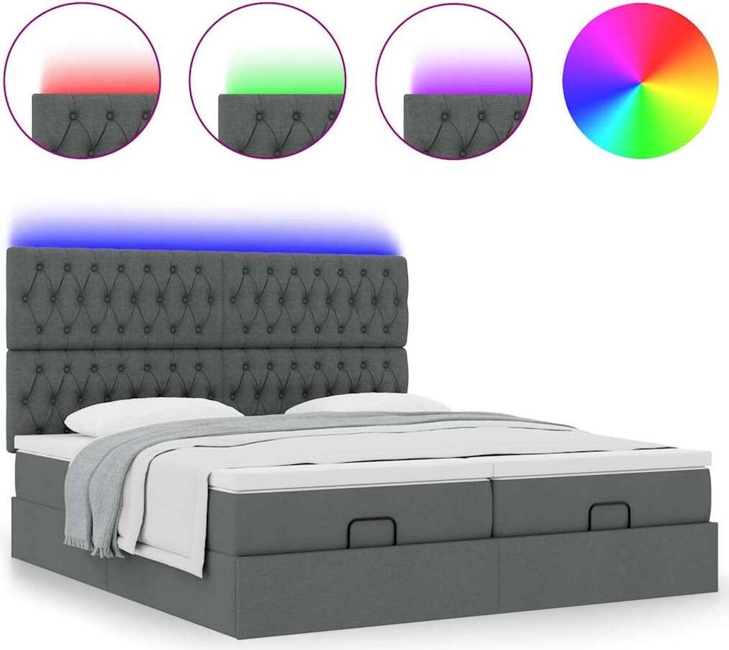 "SALE 2026"Ottoman-Bett Modernes/Doppelbett - Polsterbett Erwachsene/r /Kind - mit Matratzen & LEDs - Dunkelgrau 180x200cm Stoff - Klassische Bette...