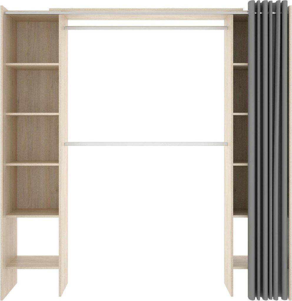 Kleiderschrank Dober, Rahmen für begehbaren Kleiderschrank mit Vorhang, Offene Garderobe, 160x50h203 cm, Eiche