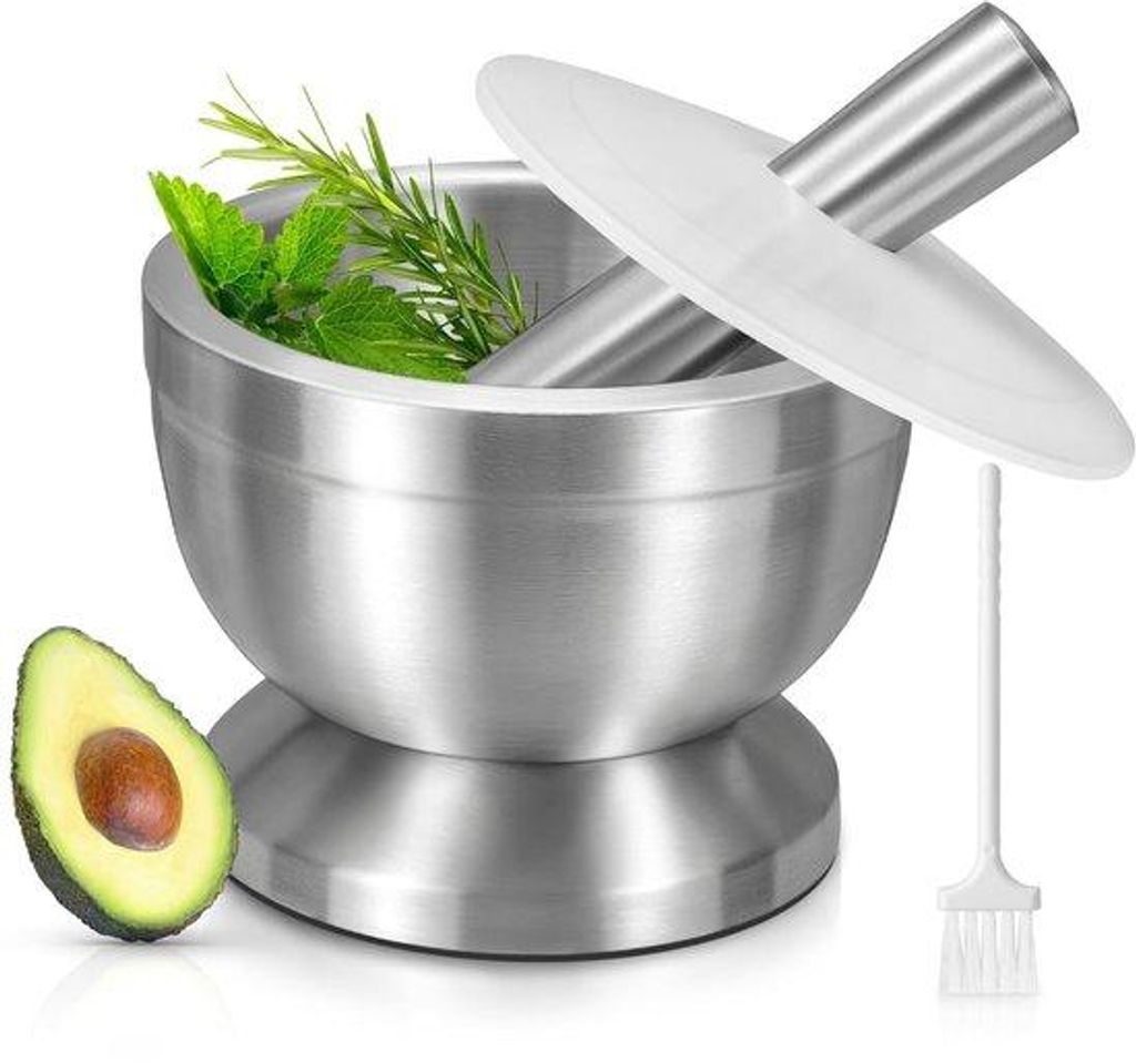 Stahlstahl-Mortel-Bowl-Set mit Deckel - Antischleuder-Grundplatte für Gewürze, Tabletten und Gewürze - Durchmesser 10cm