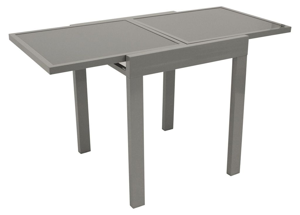 Balkontisch Gartentisch Ausziehtisch Glas/Aluminium grau ausziehbar 65-130 cm