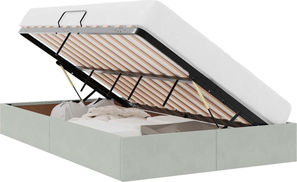 vidaXL Ottoman Bettgestell mit Speicher Hellgrau 120 x 190 cm Samt