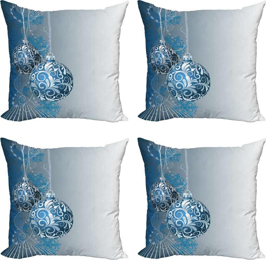 ABAKUHAUS Weihnachten Kissenbezug Set (4 Stück), Schneeflockemotiven Strudel, Moderner Doppelseitiger Digitaldruck, 45 cm x 45 cm, Blau Hellblau W...