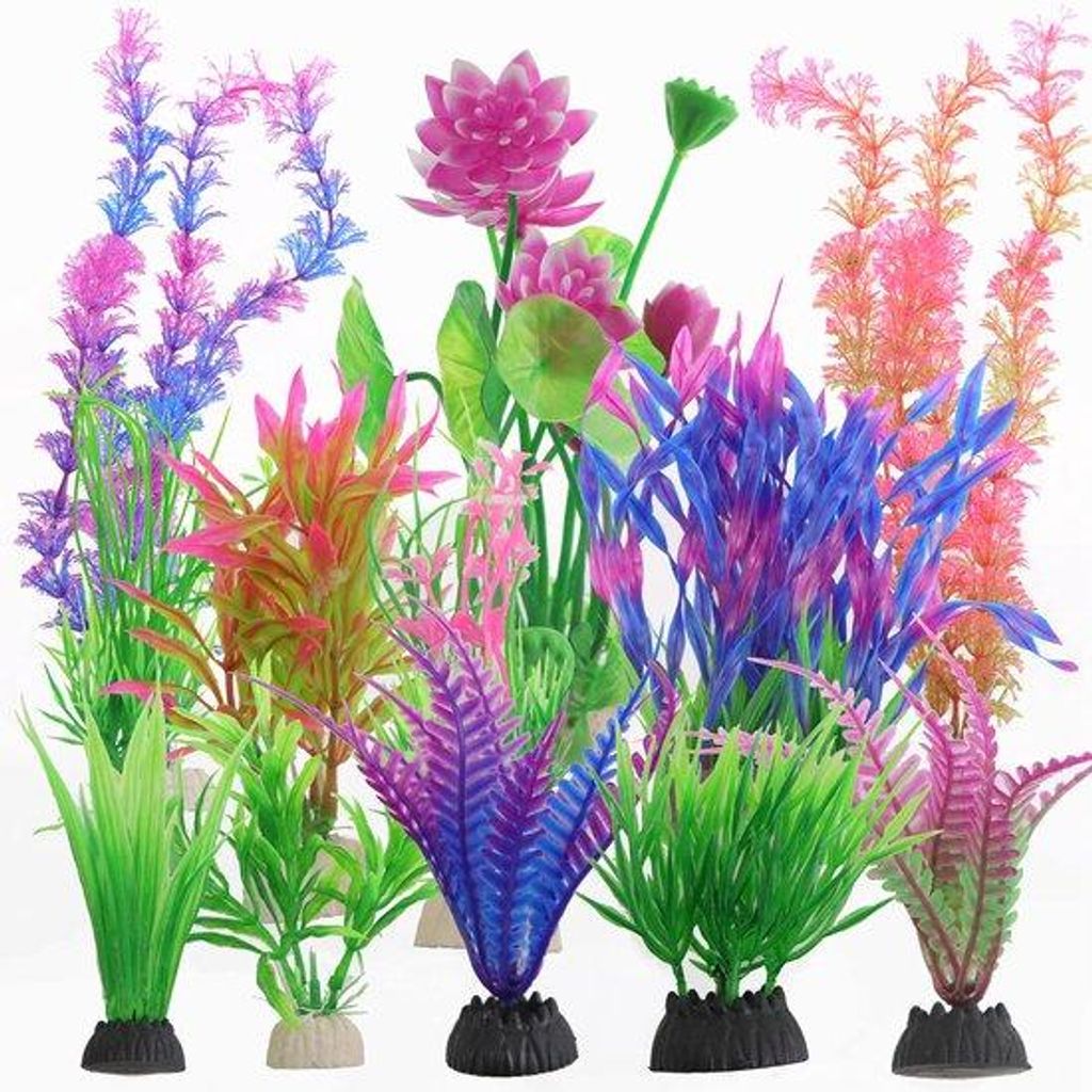 Unyqoos Set mit 13 bunten künstlichen Aquarium-Pflanzen für lebendige Unterwasser-Dekoration