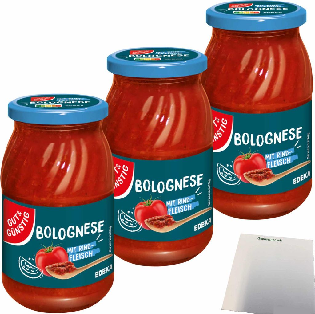G&G Nudelsauce Bolognese 3er Pack (3x420g Glas) + usy Block Produktbild 