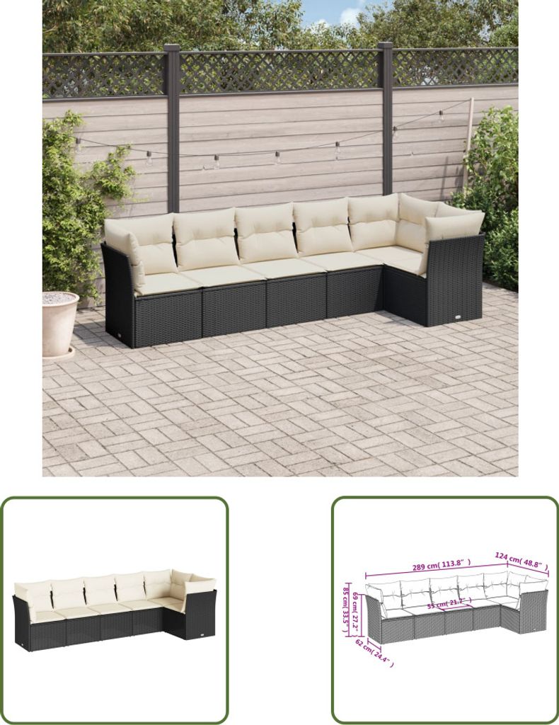 The Living Store 6-tlg. Garten-Sofagarnitur mit Kissen Schwarz Poly Rattan
