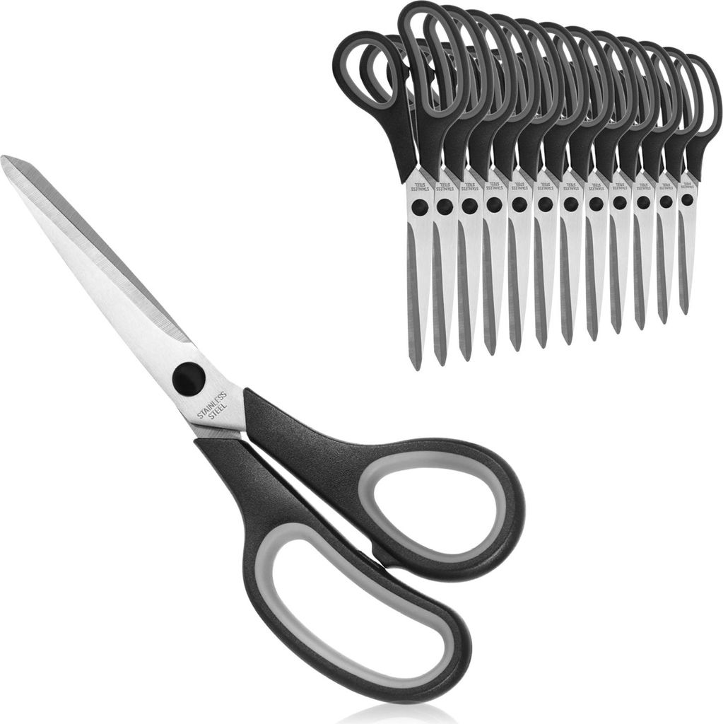 com-four 12x Schere - große Küchenschere mit Komfortgriff - Bastelschere aus rostfreiem Edelstahl - Haushaltschere für Papier, Karton und Stof...