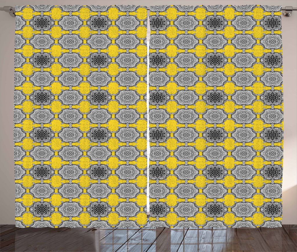 ABAKUHAUS Renaissance Rustikaler Vorhang, Alte Damast-Verzierungen, Wohnzimmer Universalband Gardinen mit Schlaufen und Haken, 280 x 245 cm, Gelb S...