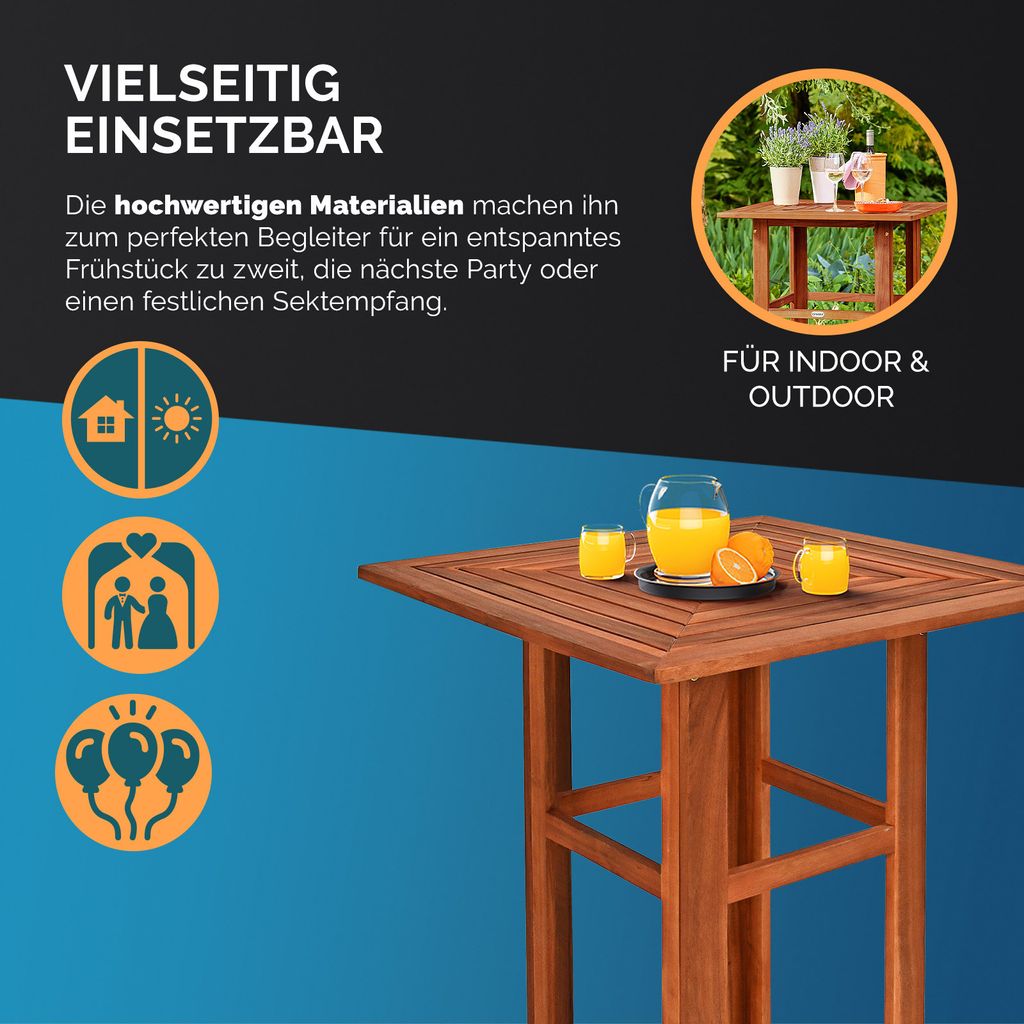 CASARIA® Stehtisch Holz 110 cm Hoch 75 x 75 cm Eckig Massiv Produktbild 6