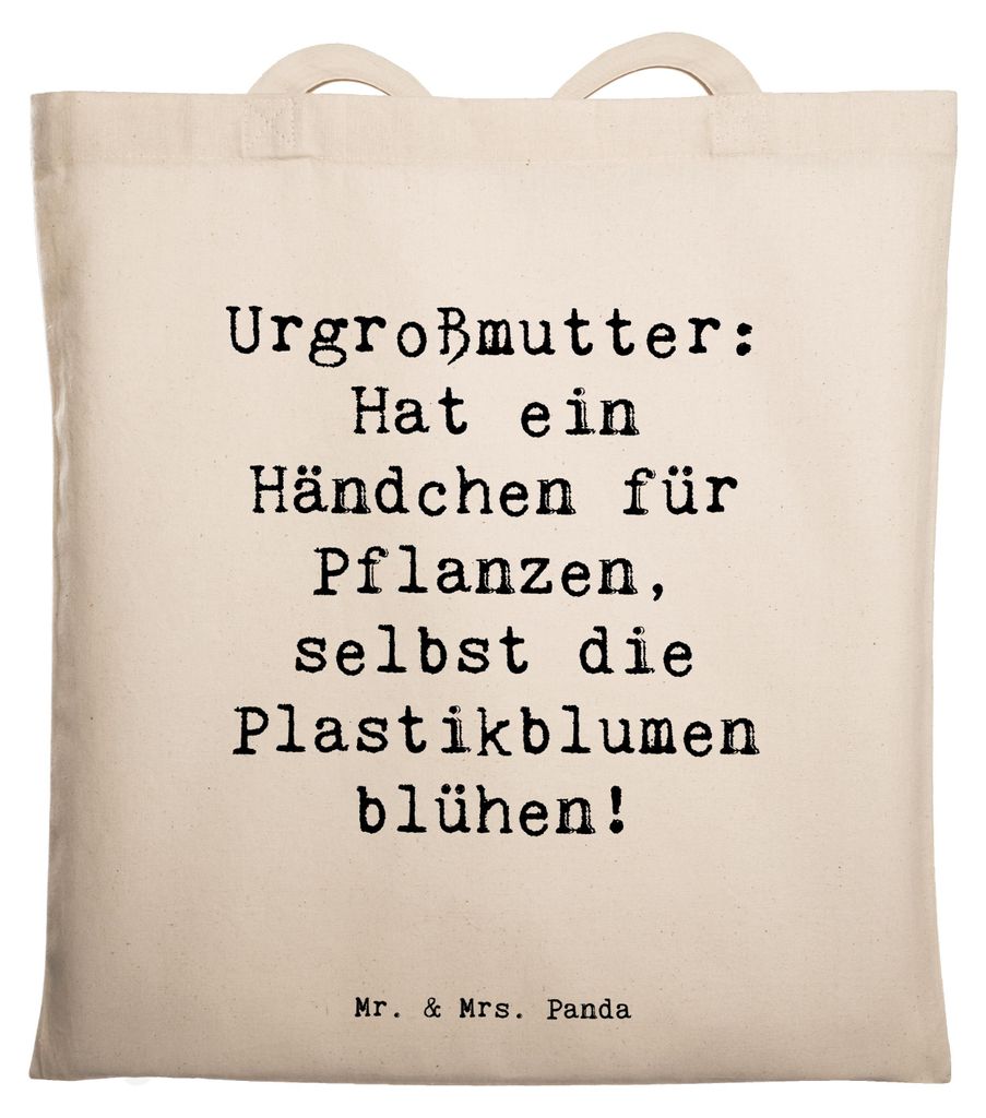 Mr. & Mrs. Panda Stoffbeutel Spruch Urgroßmutter Wundergrün - Transparent - Geschenk, Shopping Tasche, Familie, Familientradition, persönliche E...
