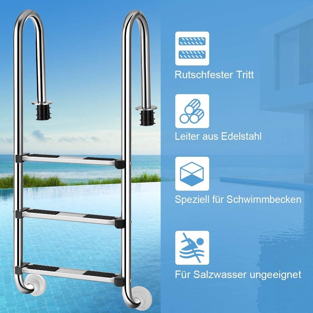 COSTWAY Edelstahl Poolleiter, Schwimmbad Leiter 3 stufig, Produktbild 3