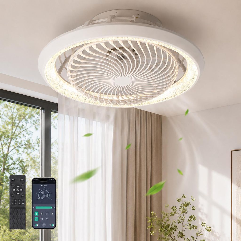 Deckenventilator mit Beleuchtung Fernbedienung APP,38W Lampe mit Ventilator Dimmbar 6 Geschwindigkeiten 3 Lichtfarben Φ49cm Leise für Zimmer Büro