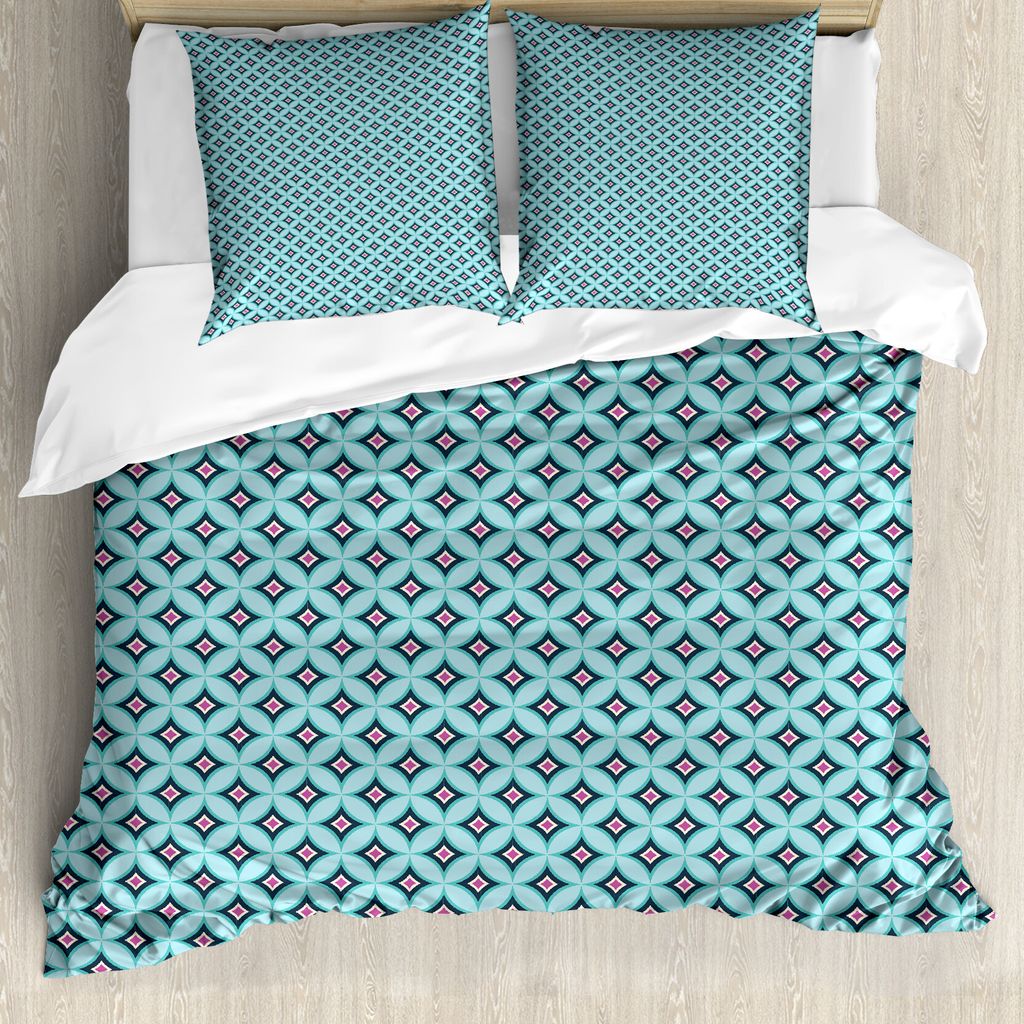 ABAKUHAUS Jahrgang Bettbezug Set für Einzelbetten, Diamant-Centered Runden, Milbensicher Allergiker geeignet mit Kissenbezug, 155 cm x 220 cm - 80...