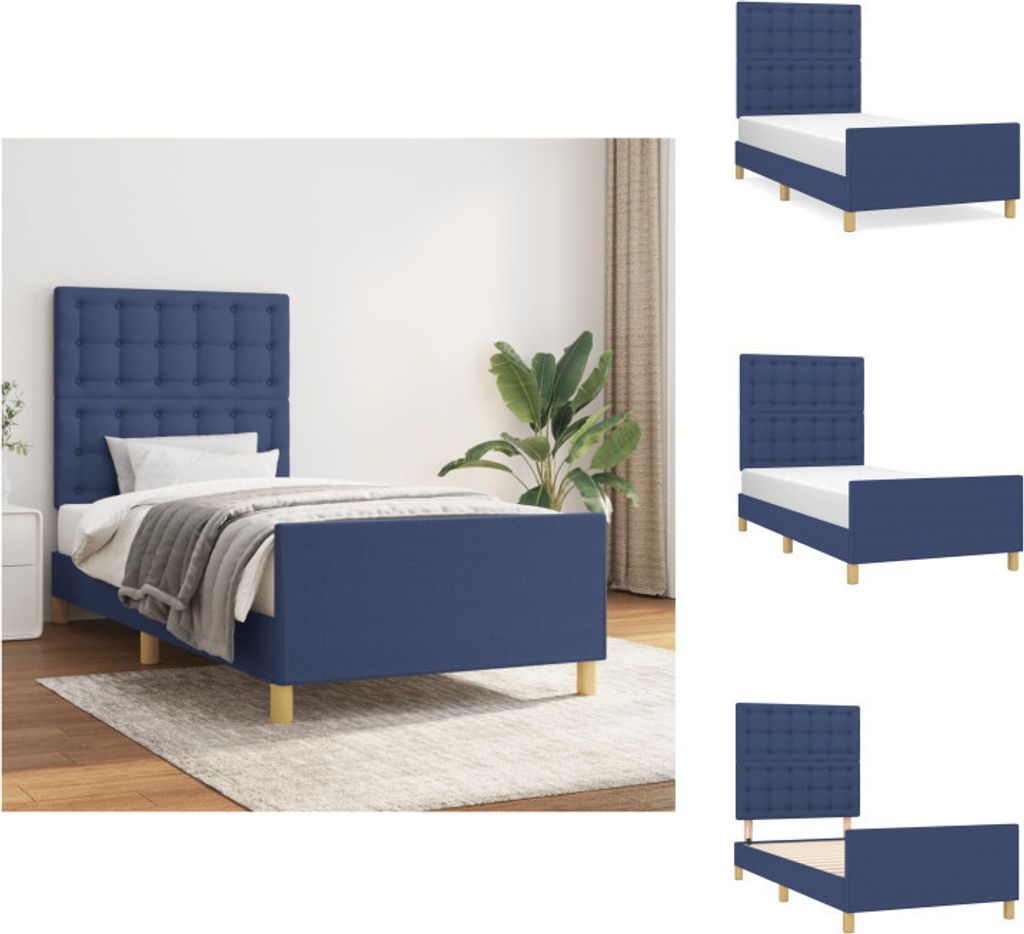 vidaXL Bettgestell mit Kopfteil Blau 90x200 cm Stoff - Betten & Bettgestelle