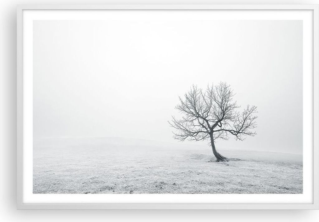 Gerahmtes Poster - Weißer Rahmen - Baum Feld Natur - 91,5x61 cm - Wand Bild - Wanddeko - Wandbilder - Kunstposter - Wandposter - Bilderrahmen - Bi...