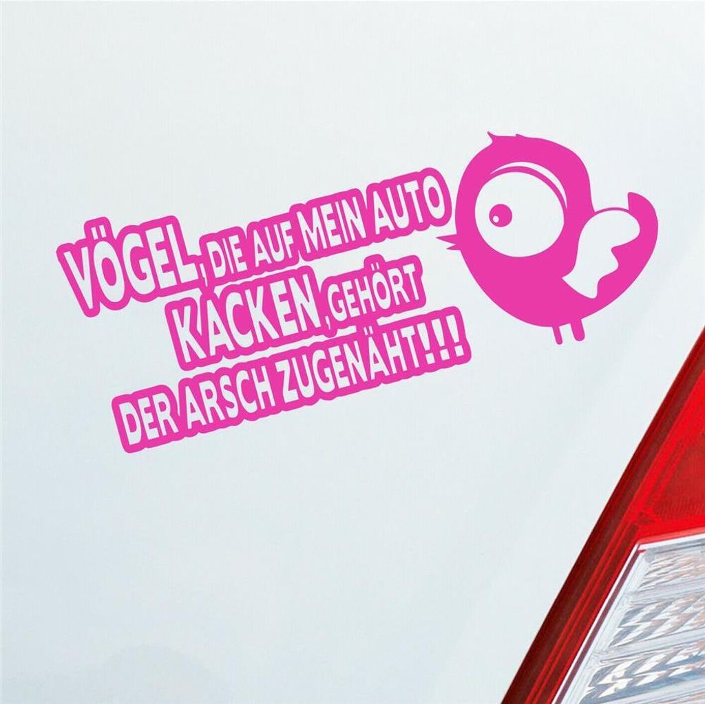 Auto Aufkleber Vögel die auf mein Auto kacken, gehört der Arsch zugenäht! 19x8 cm Pink Sticker Heckscheibenaufkleber