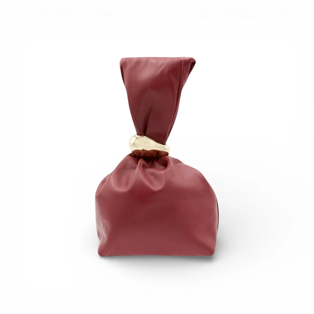 Pochette en cuir bordeaux Fanny avec rangements et zip de sécurité
