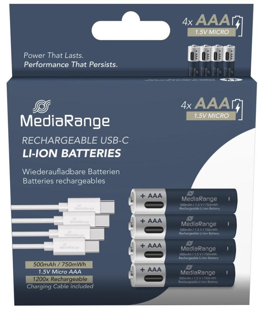 MEDIARANGE USB-C AAA Akku Li-Ion 1,5V, 500mAh, 1200 Produktbild 