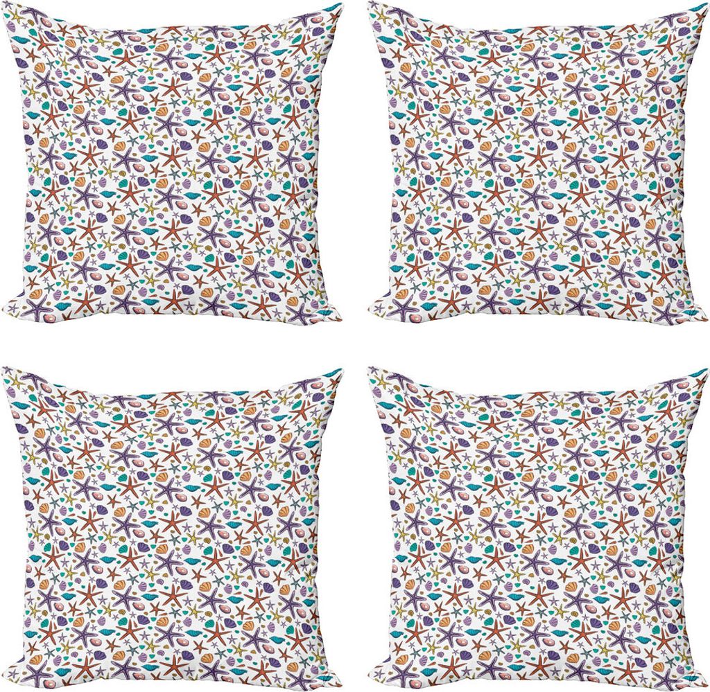 ABAKUHAUS Nautisch Kissenbezug Set (4 Stück), Muscheln Seesterne Kunst, Moderner Doppelseitiger Digitaldruck, 40 cm x 40 cm, Mehrfarbig
