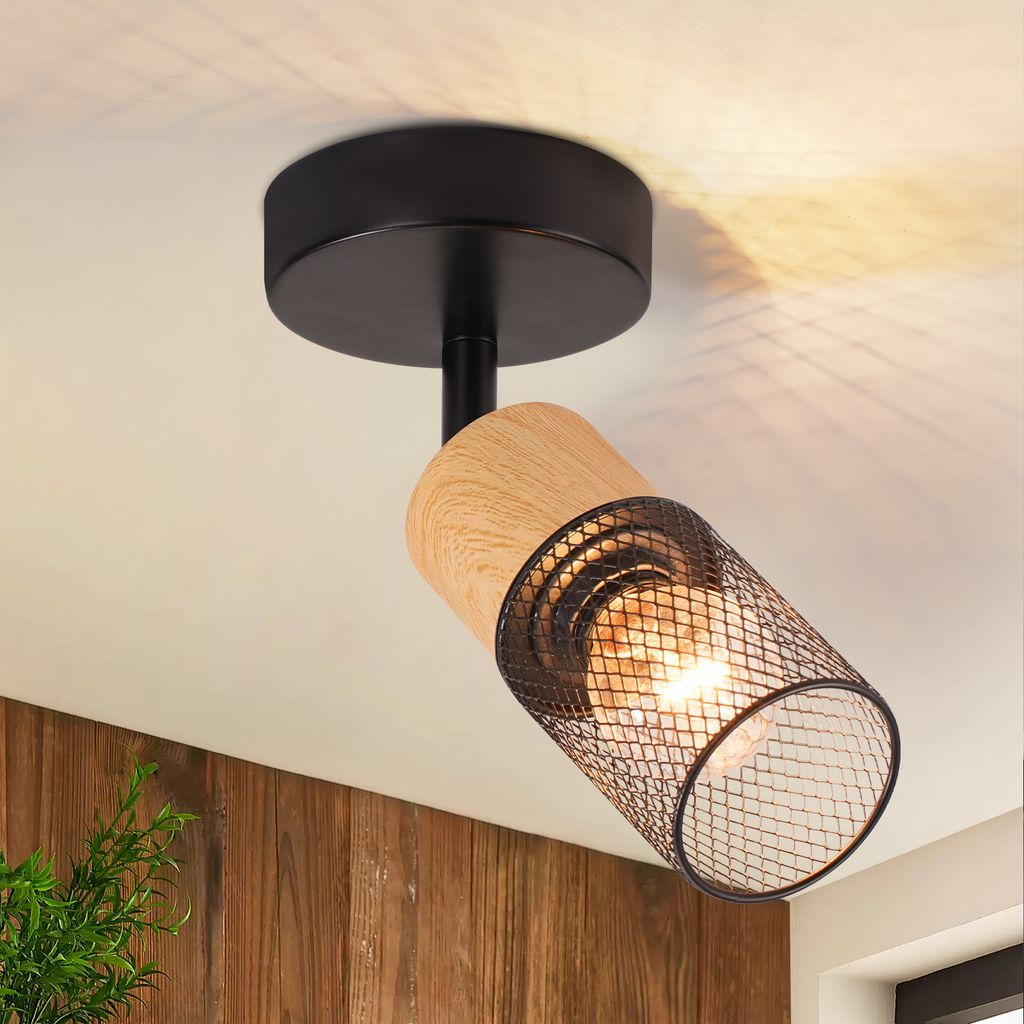 ZMH LED Deckenleuchte Holz Deckenstrahler: E14 Deckenlampe Spots 1 Flammig 350°Schwenkbar Vintage Küchenlampe Industrial für Wohnzimmer Ohne Leu...