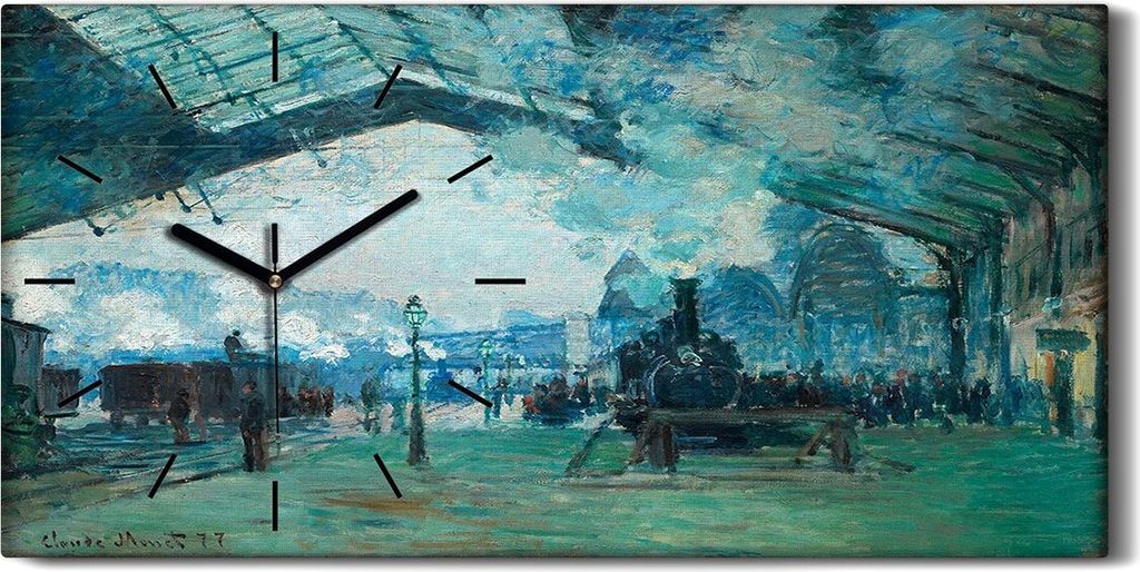 Wanduhr Bürouhr Leinwand Bild 60x30 Ankunft Zuges Gare Saint Lazare Normandie - schwarze Hände
