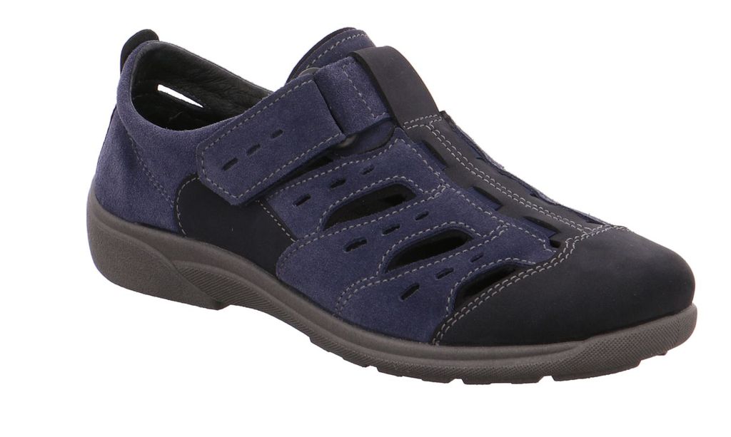 Rohde Herren Halbschuhe Slipper Leder Klettverschluss Rostock 1235, Größe:44 EU, Farbe:Blau