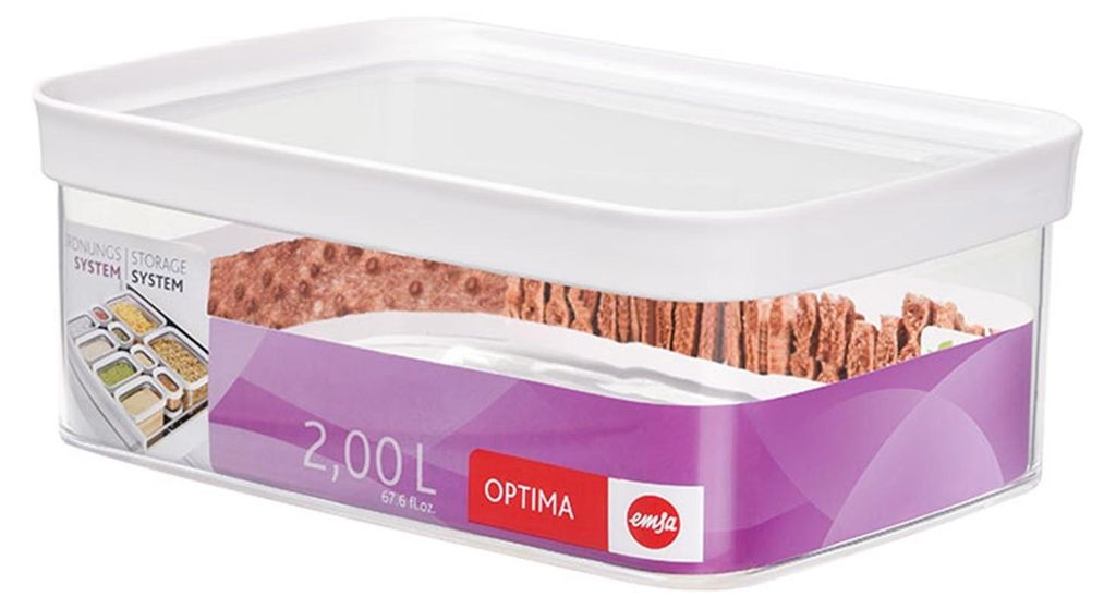 EMSA Optima, Container, Rechteckig, 2 l, Transparent, Weiß, Produktbild 
